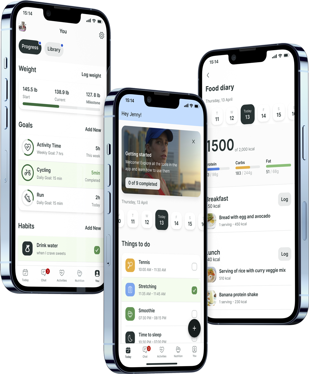 A mockup of the coaching app showcasing the features.